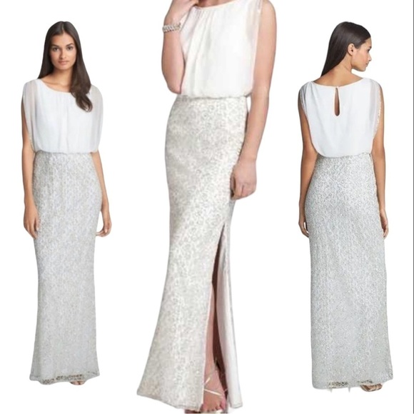 NWT Aidan Mattox Chiffon and Metallic Lace Column Gown sz 10 - Picture 14 of 15